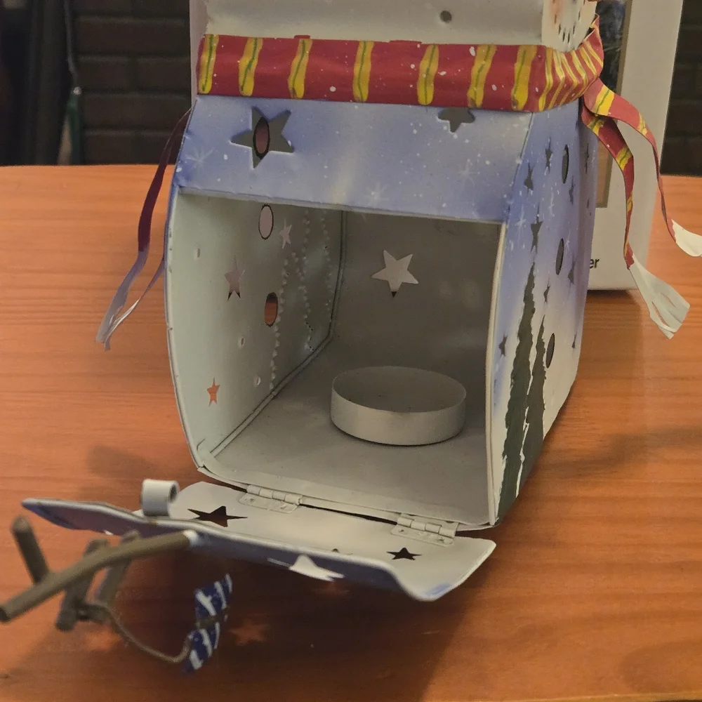 Adorable Metal Colorful Snowman Lantern Votive‎ Holder Christmas Holiday Stars